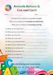 Упражнения животные на английском для детей: "Animals using: can and can't"