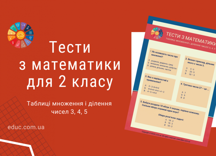 Тестові завдання з математики множення і ділення чисел 3, 4, 5