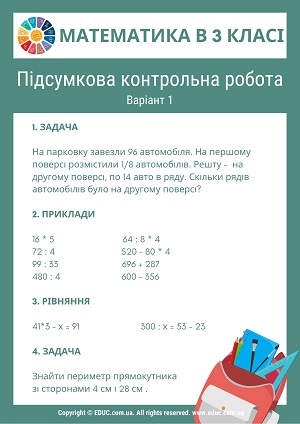 Контрольна з математики 3 клас підсумкова за рік - 2 варіанти скачати