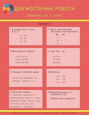 Річна діагностична робота 2 клас НУШ з математики - 2 варіанти скачати
