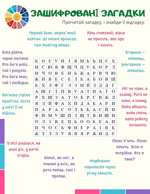 Українські загадки для дітей з відповідями зашифрований кросворд