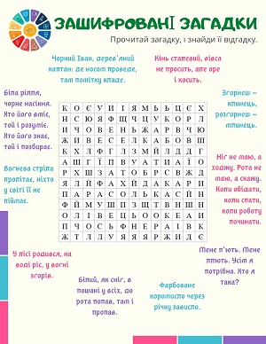 Українські загадки для дітей з відповідями зашифрований кросворд