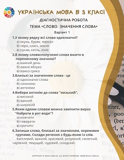 Діагностична робота 3 клас тема Слово. Значення слова завантажити