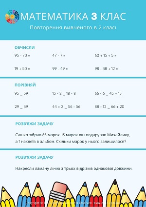 Математика 3 клас: повторення вивченого в 2 класі - для друку