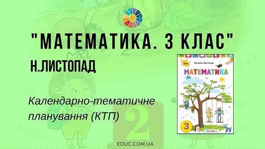 Математика. 3 клас. Н. Листопад — календарно-тематичне планування (КТП)