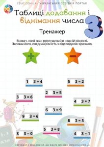 Таблиці додавання і віднімання числа 3 тренажер для дітей
