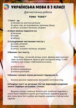 Українська мова 3 клас: діагностична робота "Текст"