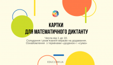 Картки для математичного диктанту: числа 1-10, вирази на додавання завантажити