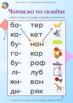 Завдання для практики читання по складах - завантажити безкоштовно