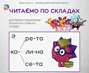 Читаємо по складах із Смішариками - картки для розчитування