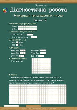 Діагностична робота 3 клас: тема "Нумерація трицифрових чисел"