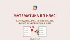 Картки для практики множення на 1 і 0, ділення на 1