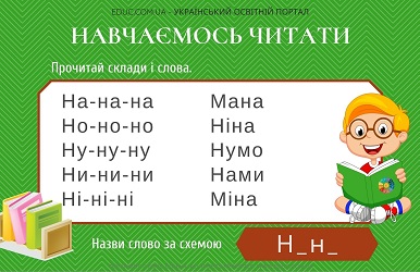 Картки для розчитування на літери Л, М, Н - вправи на розвиток читання