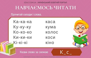 Картки для розчитування на літери В, С, К - картки з складами і словами