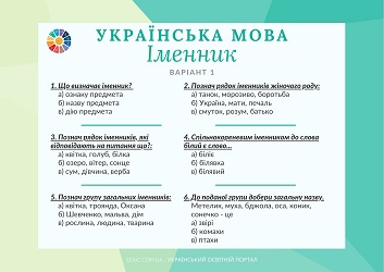 Українська мова в 4 класі: тести до теми "Іменник" - 2 варіанти