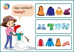 Гра "Що зайве?" на тему "Зимовий одяг" для дошкільнят і школярів
