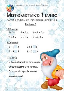 Комбіновані картки: додавання і віднімання чисел 2, 3, 4 - 6 варіантів