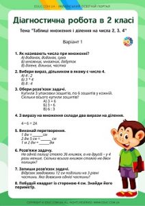 Діагностична робота: тема "Таблиці множення і ділення на числа 2, 3, 4"