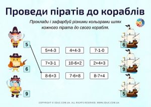 Проведи піратів до кораблів: завдання на обчислення в межах 10