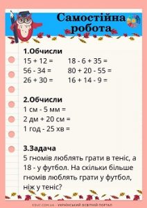 Самостійна робота 1 клас обчислення, іменовані числа, задача на різницеве порівняння