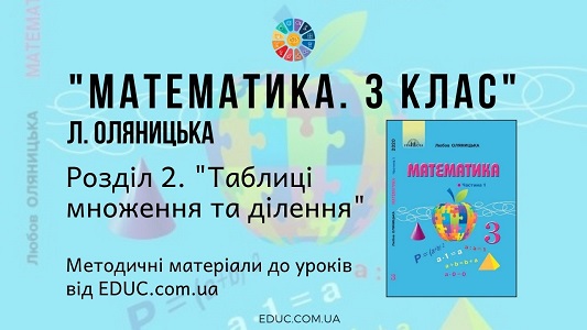 Математика. 3 клас. Л. Оляницька — Розділ 2. Таблиці множення і ділення — методичні матеріали від EDUC.com.ua