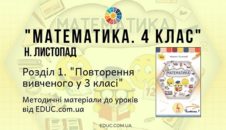 Математика. 4 клас. Н.Листопад - Розділ 1. Повторення вивченого у 3 класі - методичні матеріали