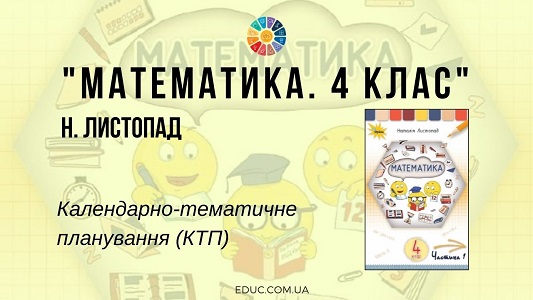 Математика. 4 клас. Н. Листопад — календарно-тематичне планування