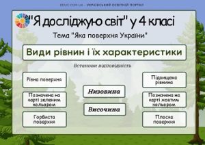 ЯДС у 4 класі: тема «Яка поверхня України: види рівнин і їх характеристики» - дидактичні картки - безкоштовно на EDUC.com.ua