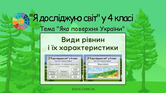 ЯДС у 4 класі: тема «Яка поверхня України: види рівнин і їх характеристики» - дидактичні картки - безкоштовно