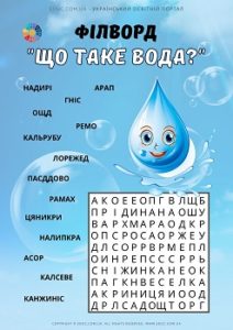 Філворд з анаграмами "Що таке вода?"