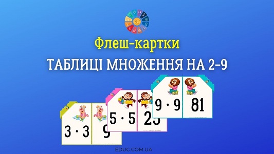 Флеш-картки на таблиці множення на 2-9