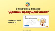 Інтерактивний тренажер "Допиши пропущені числа: порядкова лічба в межах 20"