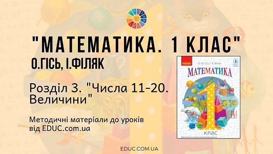 Математика. 1 клас. О. Гісь — Розділ 3. Числа 11-20. Величини — методичні матеріали