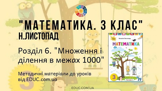 Математика. 3 клас. Н.Листопад - Розділ 6. Множення і ділення в межах 1000 - методичні матеріали