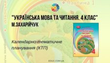 Українська мова та читання. 4 клас. Захарійчук М. - КТП (календарно-тематичне планування)