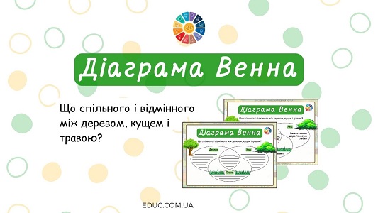 Діаграмма Венна "Що спільного і відмінного між деревом, кущем і травою?"