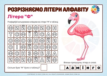 Розрізняємо літери алфавіту: літера «Ф» - картки з завданнями з читання ...