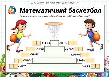 Математичний баскетбол письмове додавання і віднімання трицифрових чисел