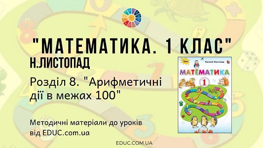 Математика. 1 клас. Н.Листопад — Розділ 8. Арифметичні дії в межах 100 — методичні матеріали