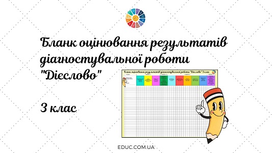 Бланк оцінювання результатів діагностувальної роботи Дієслово 3 клас