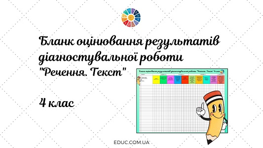 Бланк оцінювання результатів діагностувальної роботи Речення. Текст 4 клас