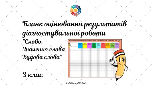 Бланк оцінювання результатів діагностувальної роботи Слово. Значення слова. Будова слова 3 клас