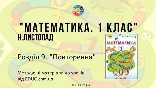 Математика. 1 клас. Н.Листопад — Розділ 9. Повторення — методичні матеріали