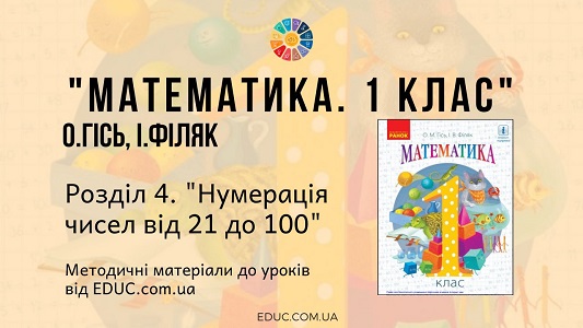 Математика. 1 клас. О. Гісь - Розділ 4. Нумерація чисел від 21 до 100 - методичні матеріали