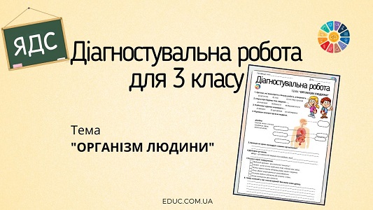 Діагностувальна робота з ЯДС для 3 класу на тему Організм людини - безкоштовно на EDUC.com.ua