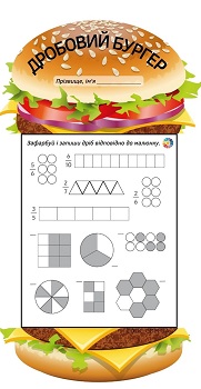 Дробовий бургер картки-тренажер на тему Дроби