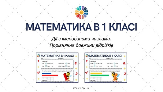 Математика в 1 класі дії з іменованими числами, порівняння довжини відрізків - EDUC.com.ua